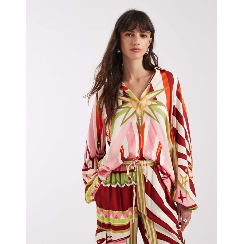 Never Fully Dressed Cirque Miley shirt co-ord in all over multi