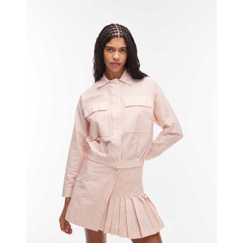 Lacoste co-ord stripe jacket in orange & white