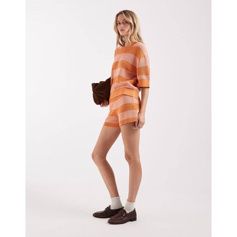 Lacoste co-ord knitted stripe shorts in orange