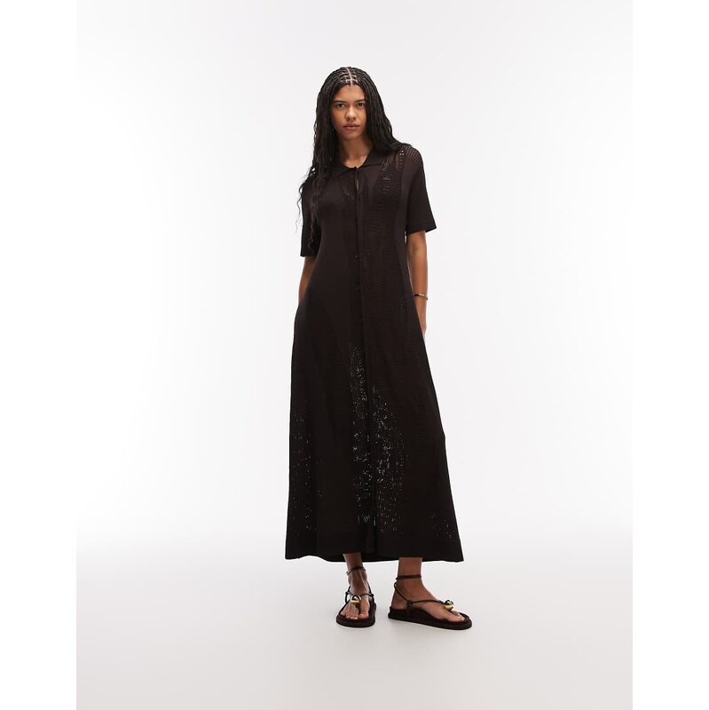 Lacoste laser cut croc maxi beach dress in brown 114975202