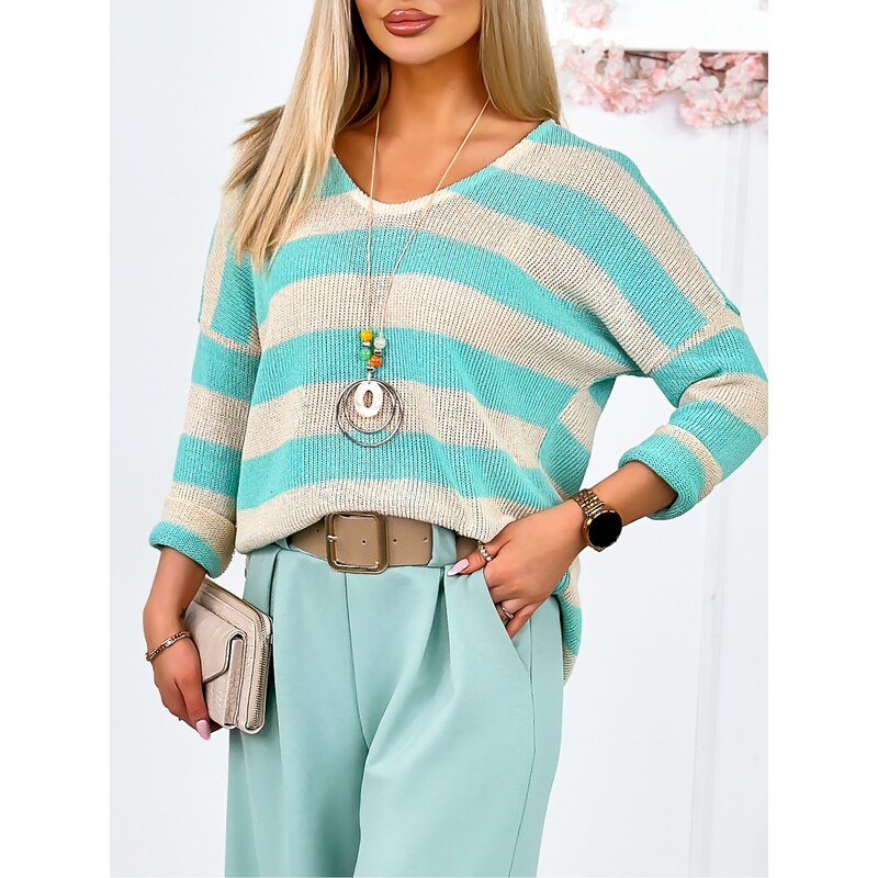Fashionweek Dámský bavlněný svetr s proužky IT-KALO