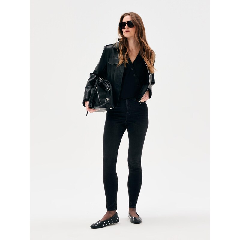 Sinsay - Džíny high waist skinny - černá
