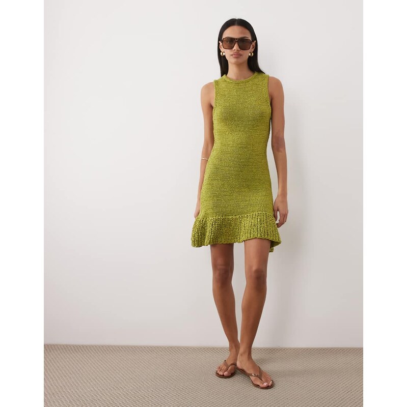 ASOS DESIGN tape yarn dress with frill hem in green