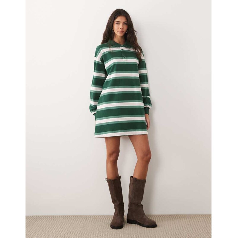 ASOS DESIGN polo rugby mini dress in green stripe-Multi
