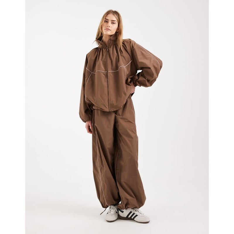 ASOS DESIGN premium oversized track trouser co-ord in brown and pink 114773690