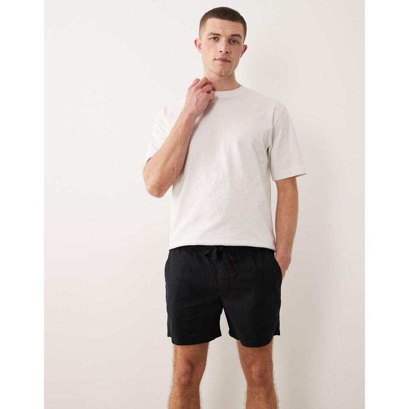 ASOS DESIGN slim linen blend shorts in short length in black