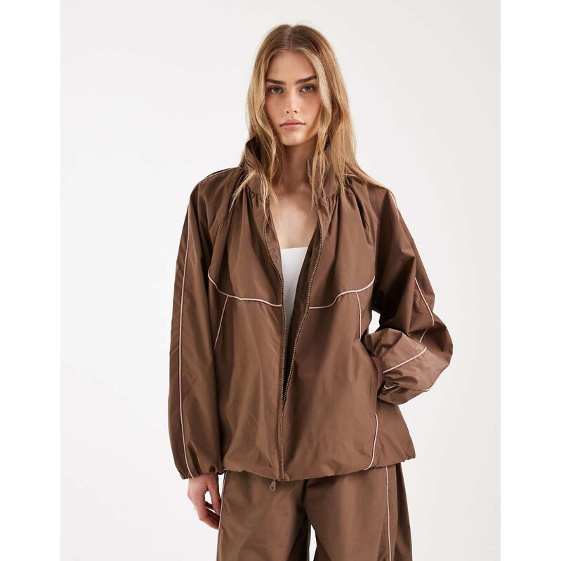 ASOS DESIGN premium oversized track jacket co-ord in brown and