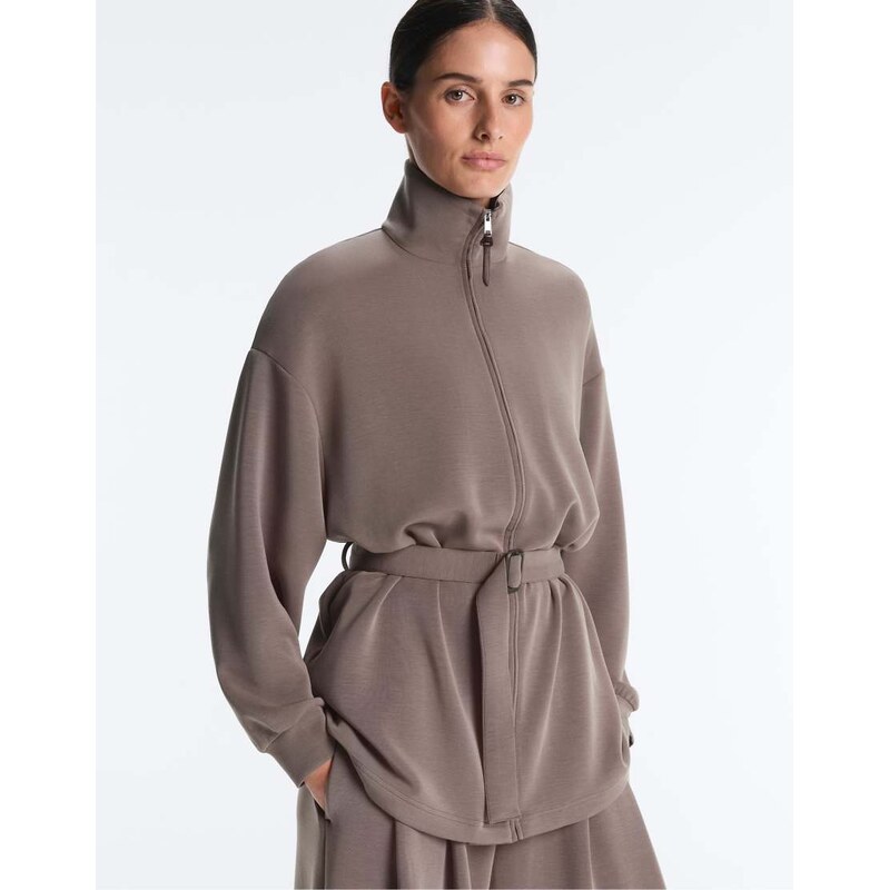 OYSHO Long corset jacket with soft-touch modal belt in taupe-grey 114598377