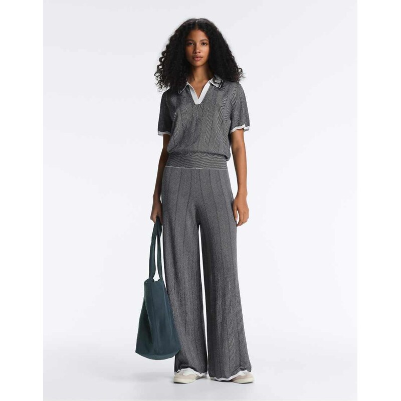 OYSHO Herringbone knit straight-leg trousers in navy 114690116