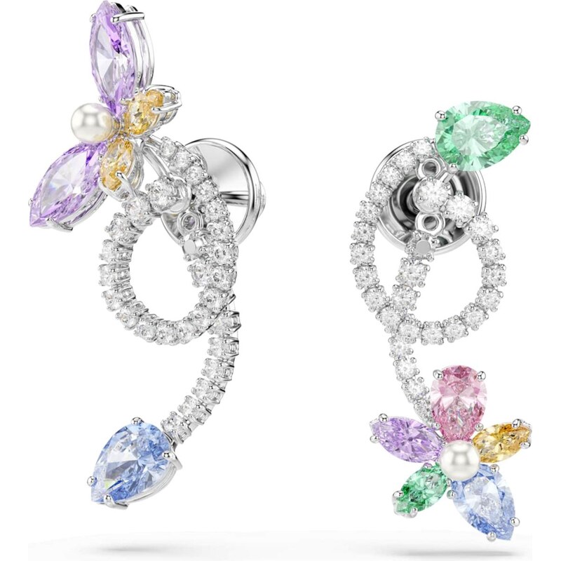 Swarovski Náušnice zelená / fialová / stříbrná / průhledná