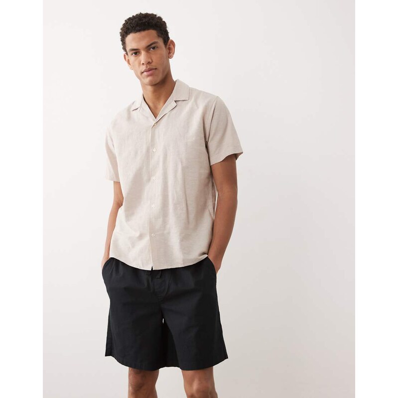 ASOS DESIGN wide linen blend shorts in mid length in black