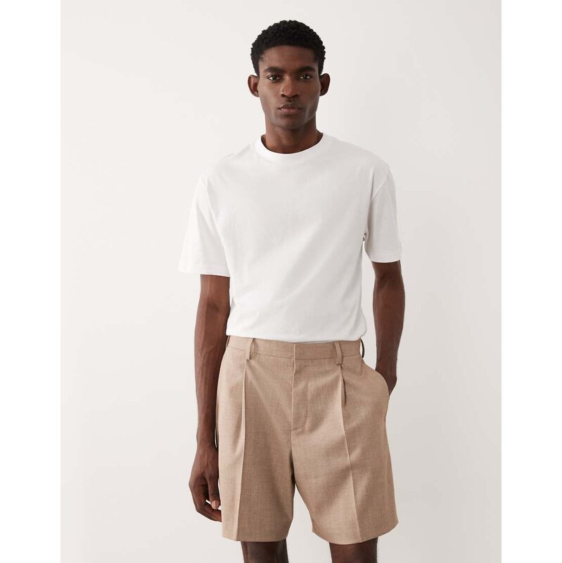 ASOS DESIGN tailored pleated wide shorts in beige melange