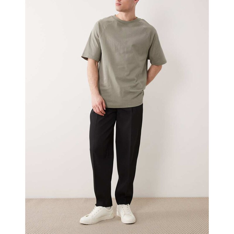ASOS DESIGN tailored oversized tapered comfort ribbed trousers in black