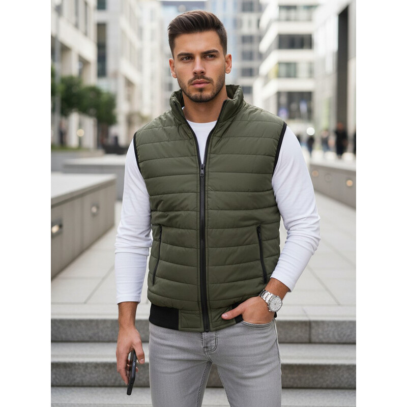 BASIC Tmavě zelená prošívaná vesta Khaki