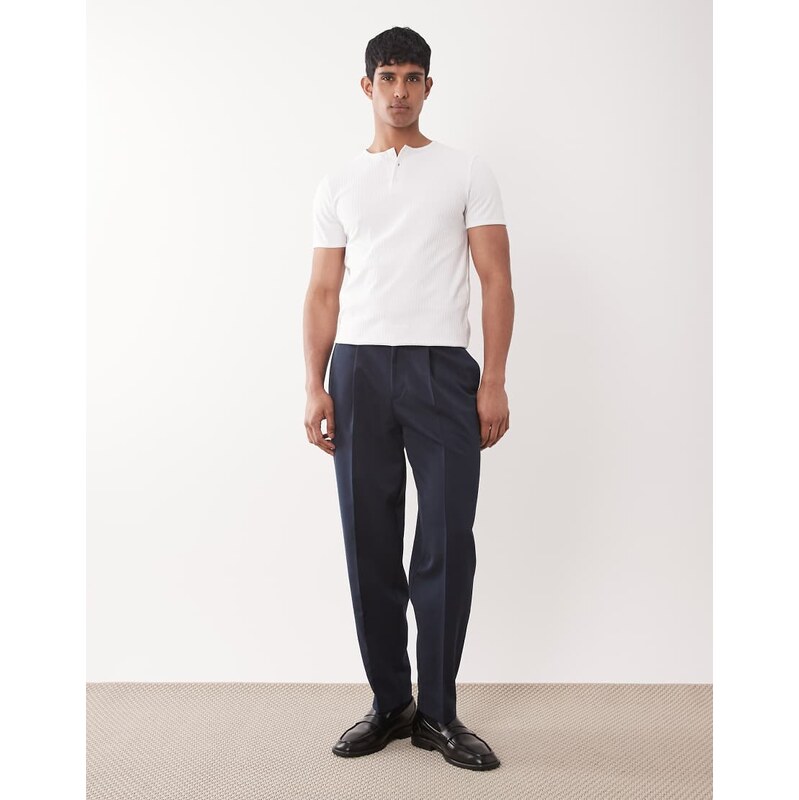 ASOS DESIGN tailored pleated oversized tapered trousers in navy