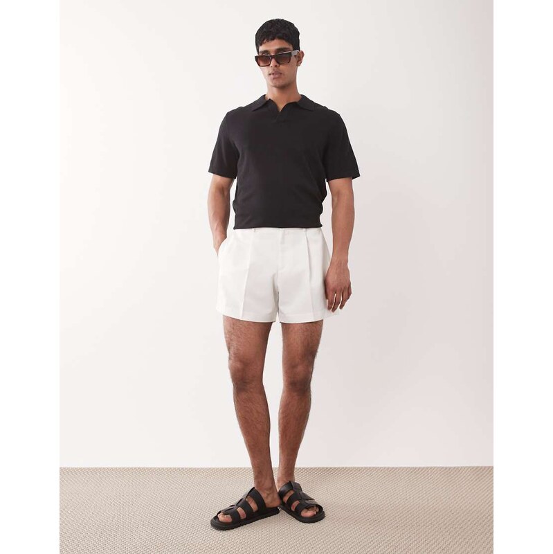 ASOS DESIGN smart pleated wide cropped shorts in white