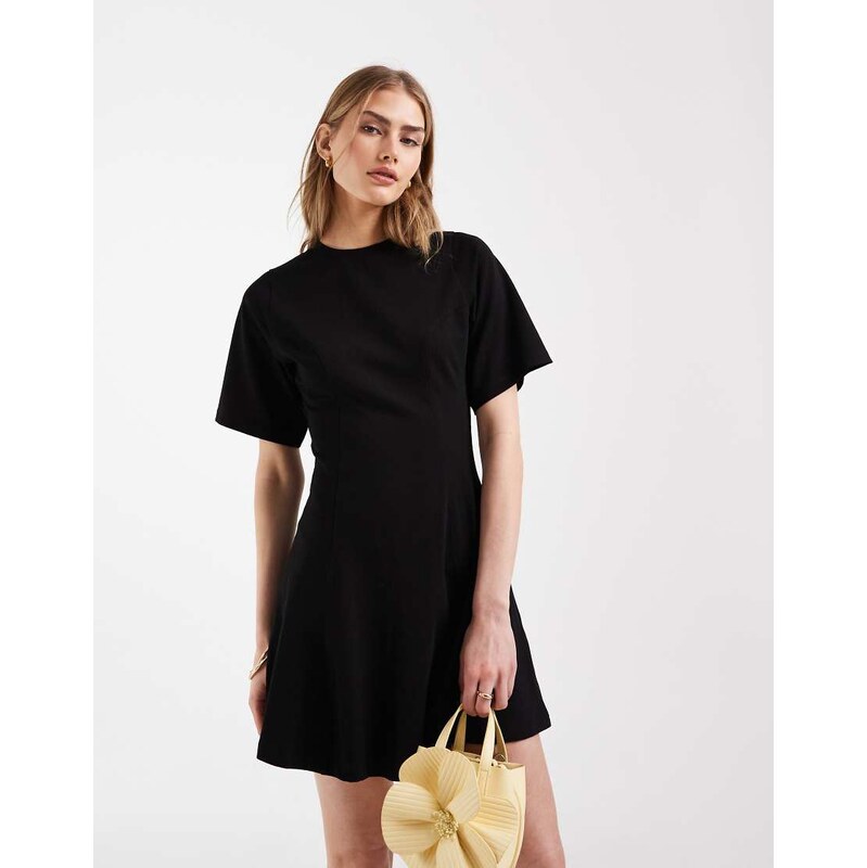 ASOS DESIGN cinched seam detail mini dress in black