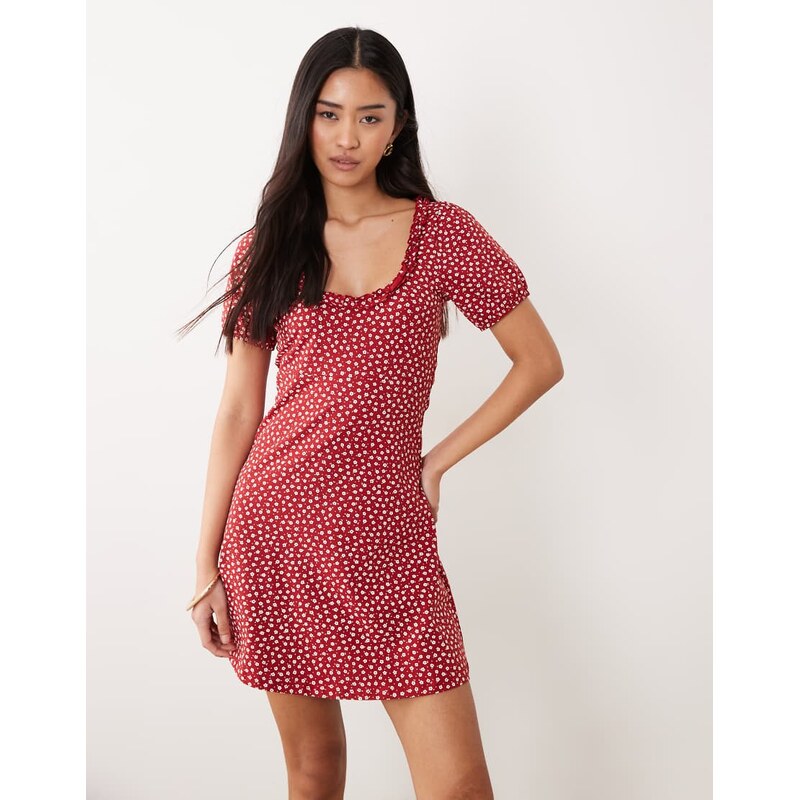 Miss Selfridge ditsy print ruffle detail milkmaid dress-Multi