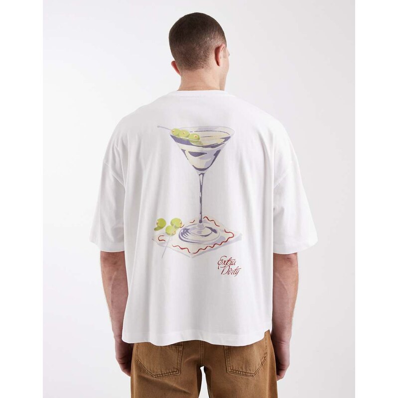 ASOS DESIGN boxy oversized t-shirt with martini graphic in white