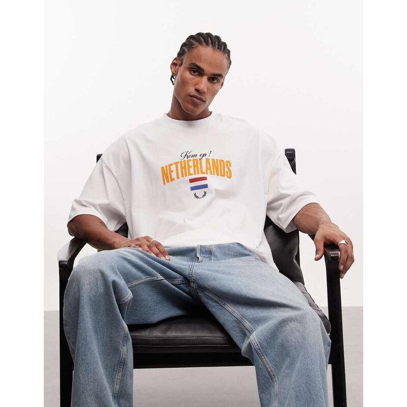 ASOS DESIGN oversized t-shirt with Netherlands football graphic in white