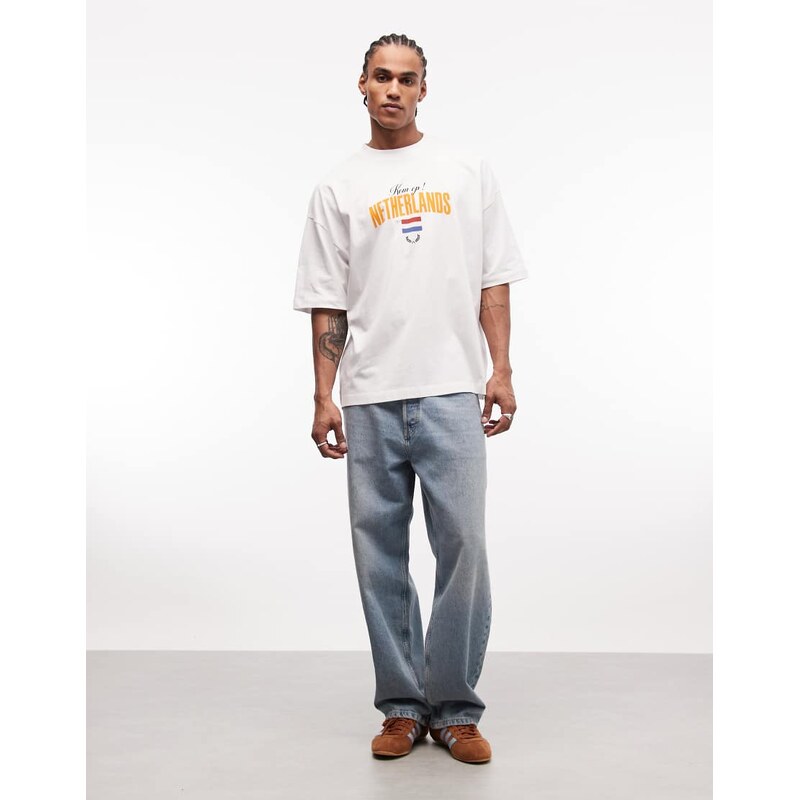 ASOS DESIGN oversized t-shirt with Netherlands football graphic in white