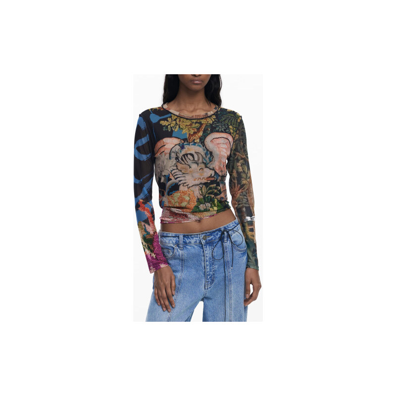 Desigual T Shirt Maniche Lunghe Donna Nero Černá - XS 114606523