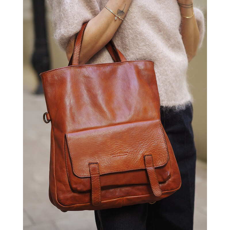 Hnědá dámská kožená shopper kabelka / batoh MARCO MAZZINI 85871317