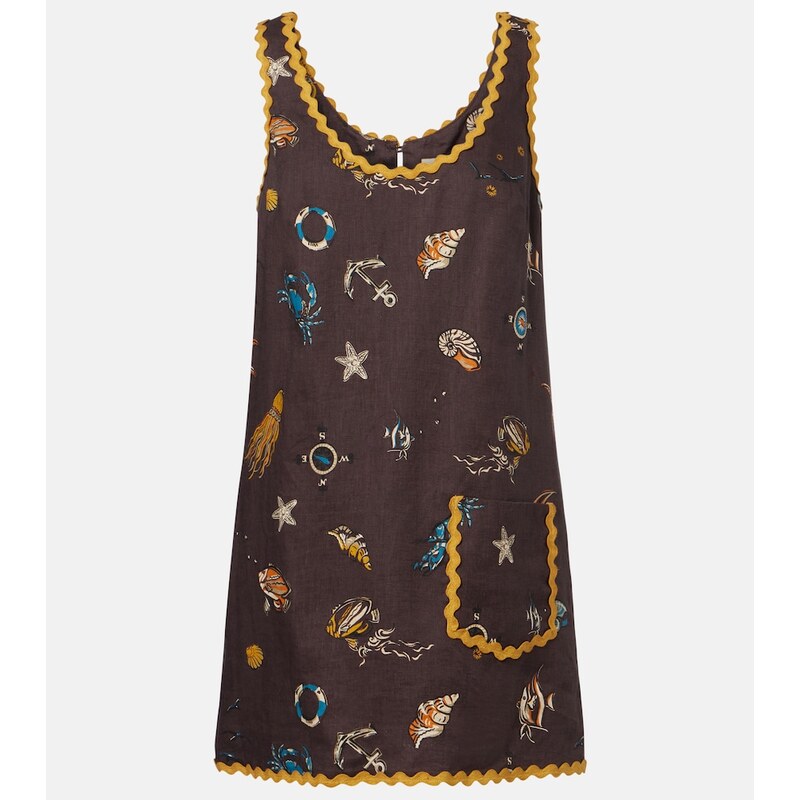 Alémais Printed scalloped linen minidress