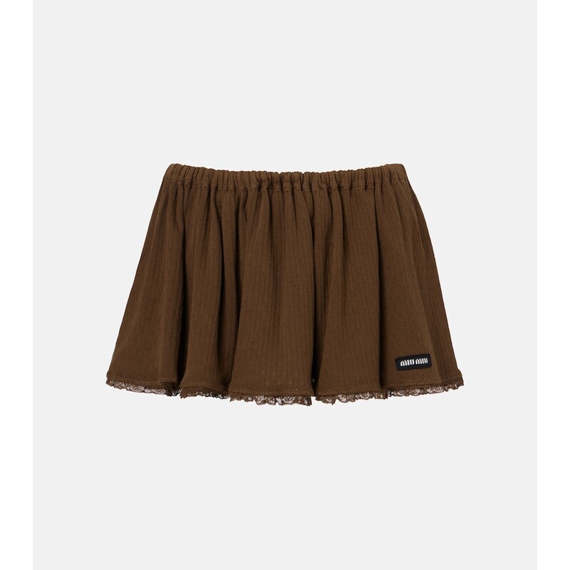 Miu Miu Lace-trimmed pointelle cotton miniskirt