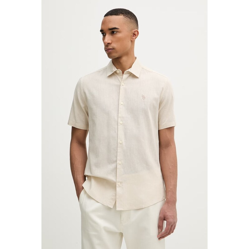 U.S. Polo Assn. safari košile pánská se lnem LINEN BLEND SS