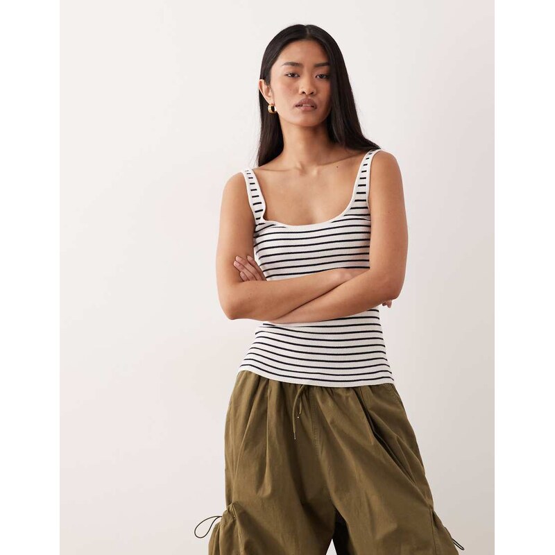 ASOS DESIGN cotton blend knitted scoop neck cami in navy stripe