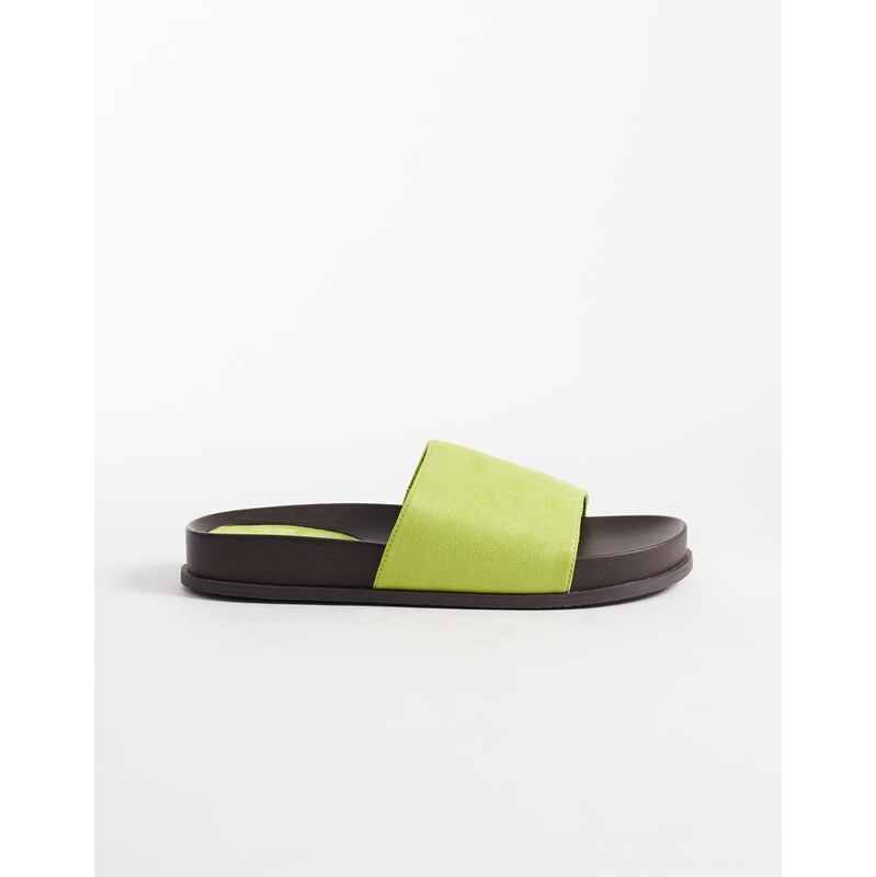 Glamorous footbed sandals in green suedette 115518974