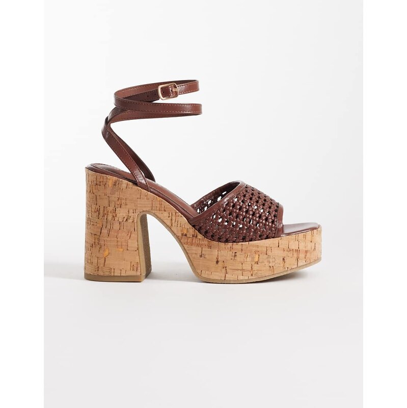 Glamorous cork heeled sandals in brown