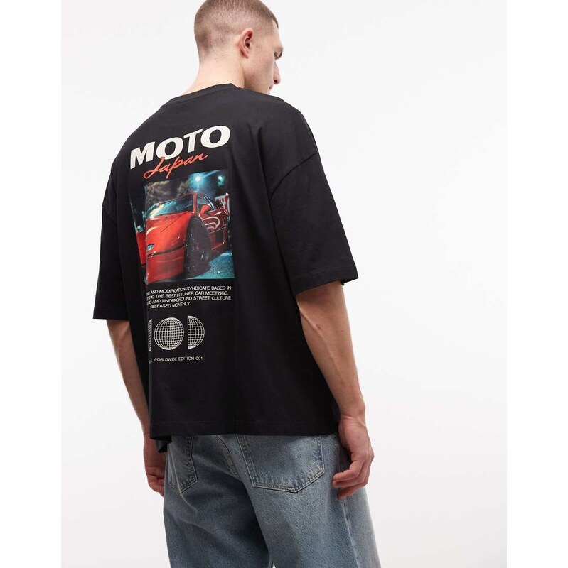 ASOS DESIGN oversize t-shirt with motor back print in black