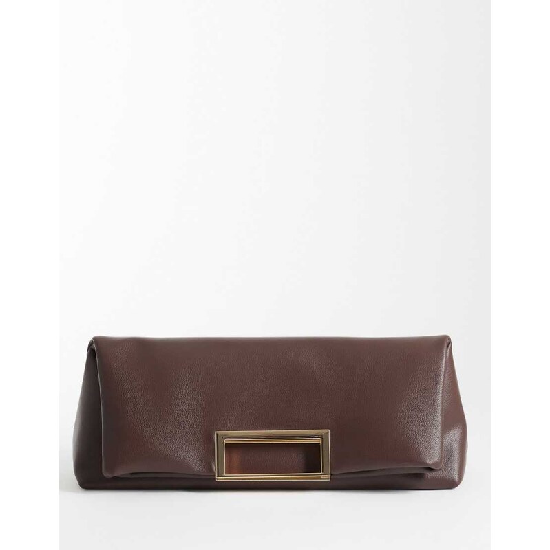 ASOS DESIGN oversized metal handle clutch in chocolate-Brown 114807742