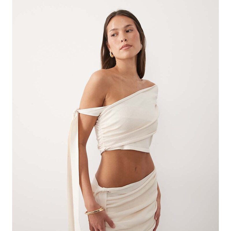 Wanderdoll Lois fine knit off shoulder tie detail top co-ord in
