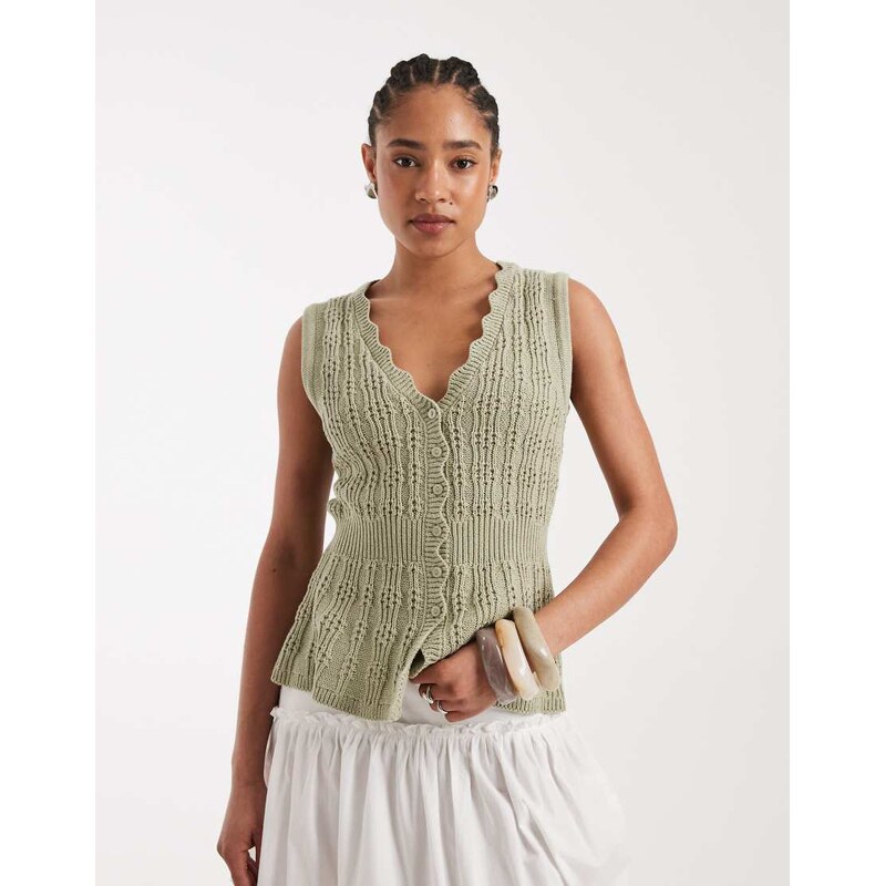 New Look cinched waist knitted waistcoat in green