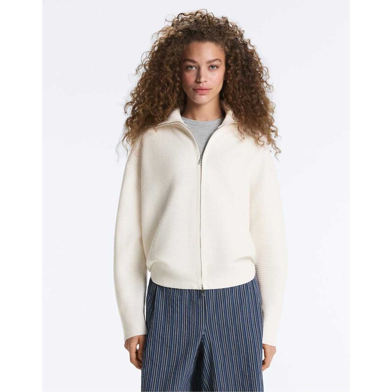 OYSHO High neck knit jacket in pale ecru-Neutral 114610315