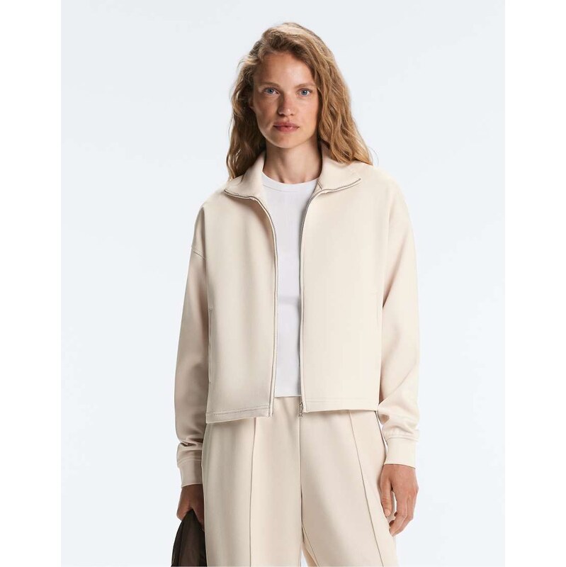 OYSHO High collar pique jacket with cotton in light beige-Neutral 114610324