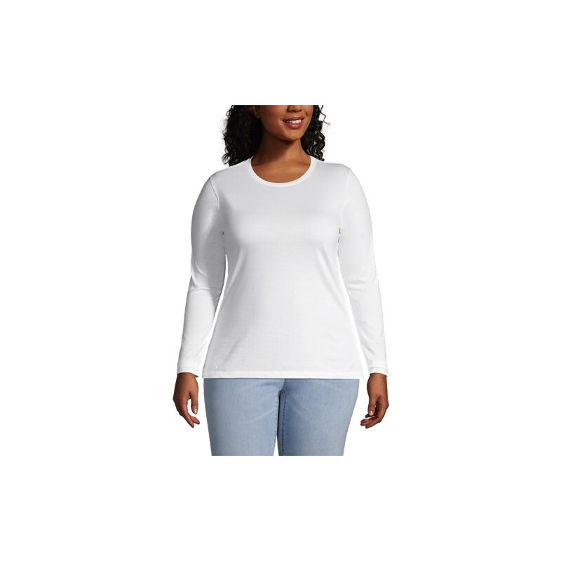 Supima Long Sleeve Crew Neck T-shirt, Women, size: 20-22, plus, White, 115261130