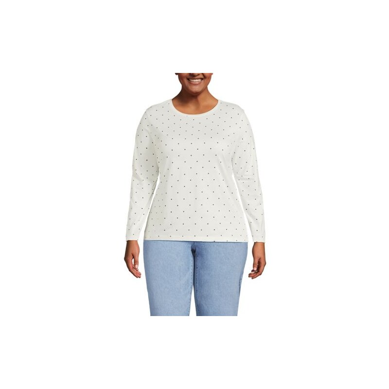 Supima Long Sleeve Crew Neck T-shirt, Women, size: 24-26, plus, Ivory, 115261133