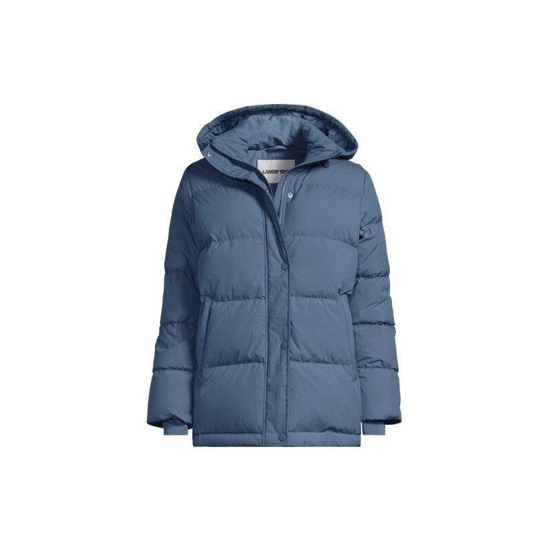 Puffer Down Jacket, Women, size: L, petite, Blue, Nylon/Down, by