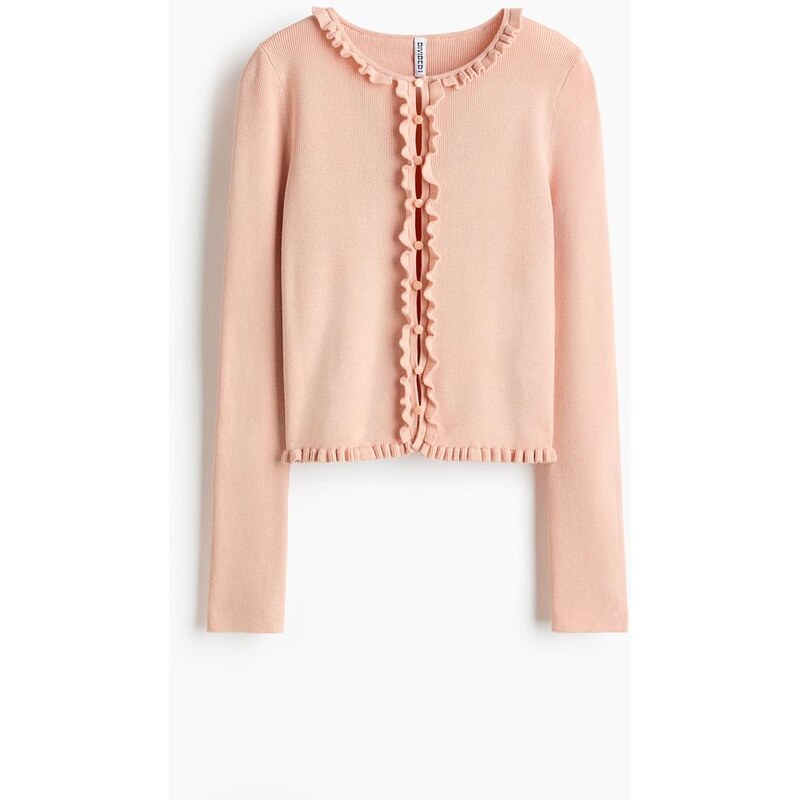 H&M - Propínací svetříks volánkovými lemy - Broskvově Růžová