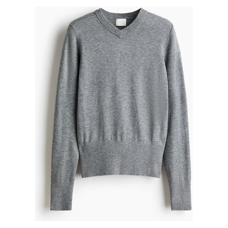 H&M - Svetrs výstřihem do V - Šedý Melír