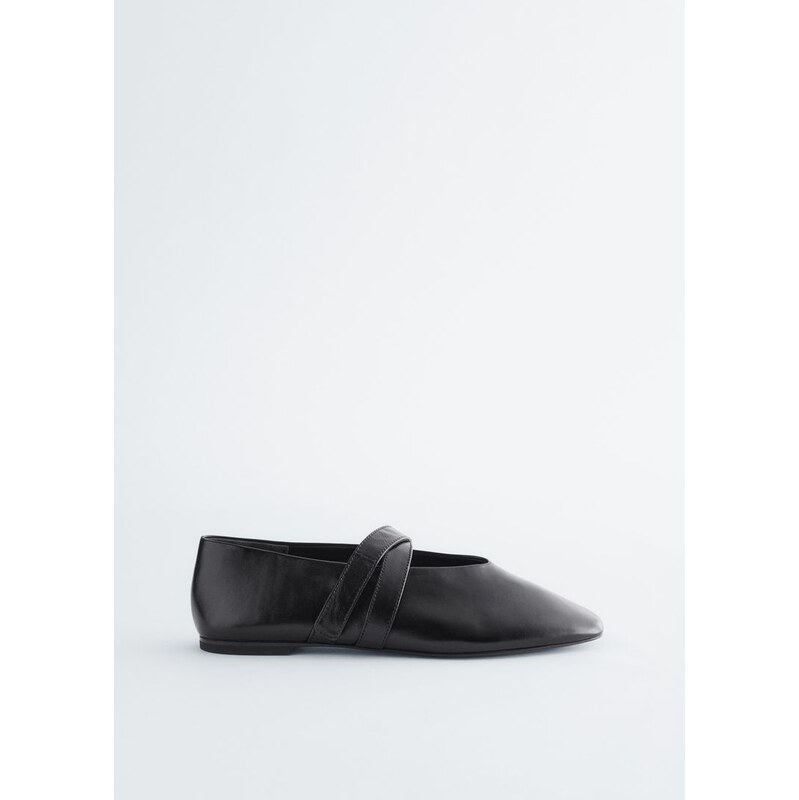 H&M - Kožené balerínys překříženými pásky - černá 112911955