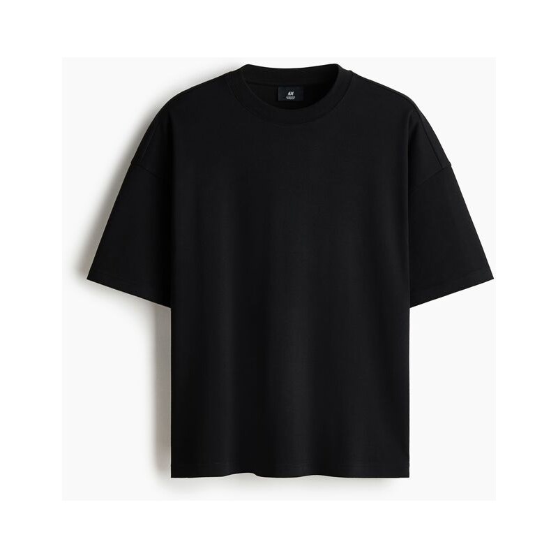 H&M - Interlockové tričko Oversized Fit - Černá
