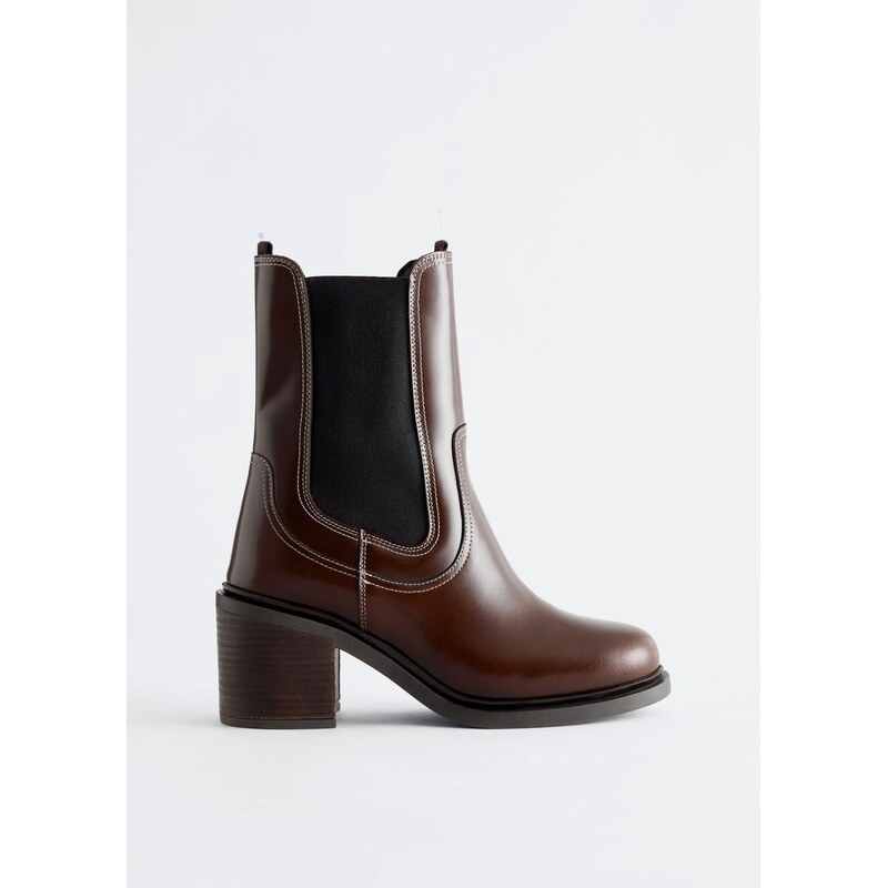 H&M - Kožené Chelsea boty na podpatku - béžová 113028496