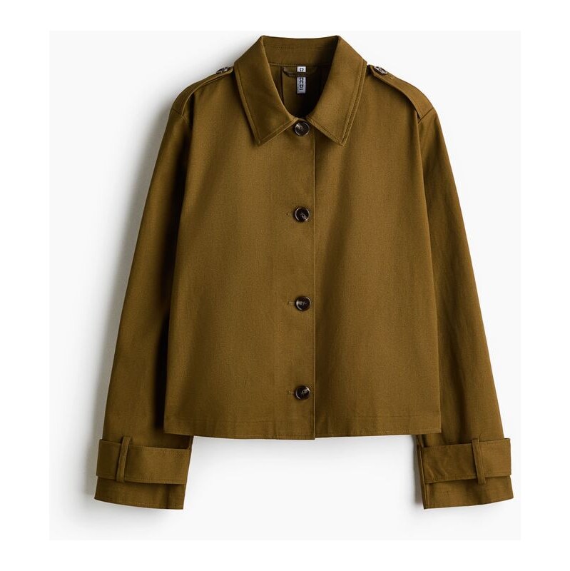 H&M - Bavlněná bunda ve stylu trenčkotu - zelená 113436544