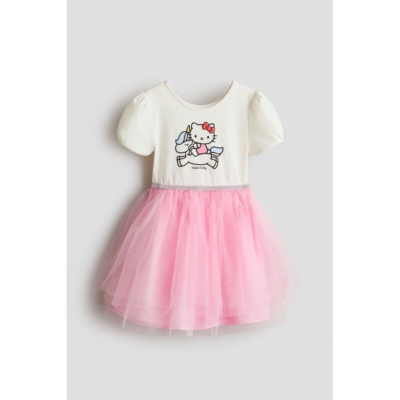 H&M - Šatys potiskem a tylovou sukní - Krémová/Hello Kitty