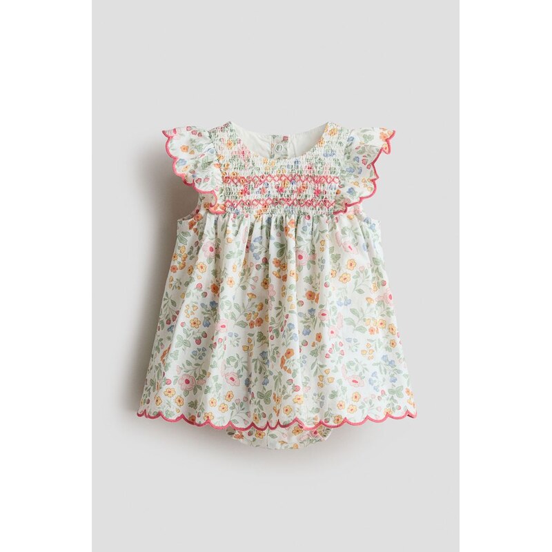H&M - Bavlněné šatys body - Bílá/Květiny